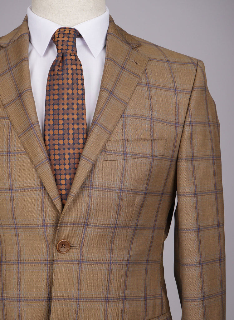 Mid-Slim Two Button Wool Jacket in Checked Pattern - HerrWidman -#color_light-brown