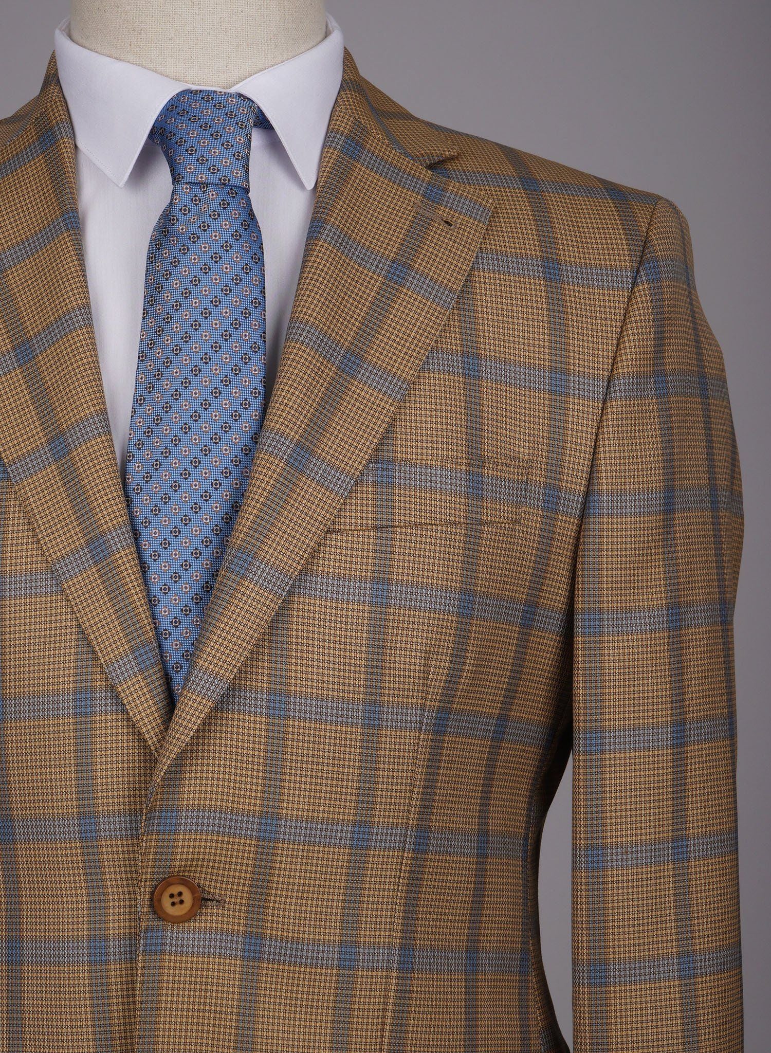 Mid-Slim Two Button Wool Jacket in Checked Pattern - HerrWidman -#color_beige