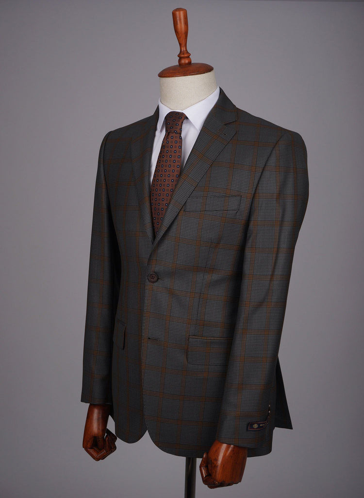 Mid-Slim Two Button Wool Jacket in Checked Pattern - HerrWidman -#color_grey