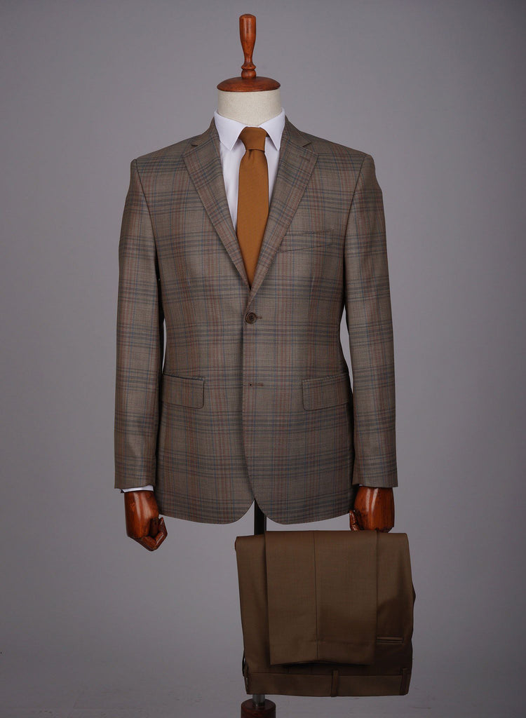 Mid-Slim Two Button Wool Jacket in Checked Pattern - HerrWidman -#color_taupe-beige