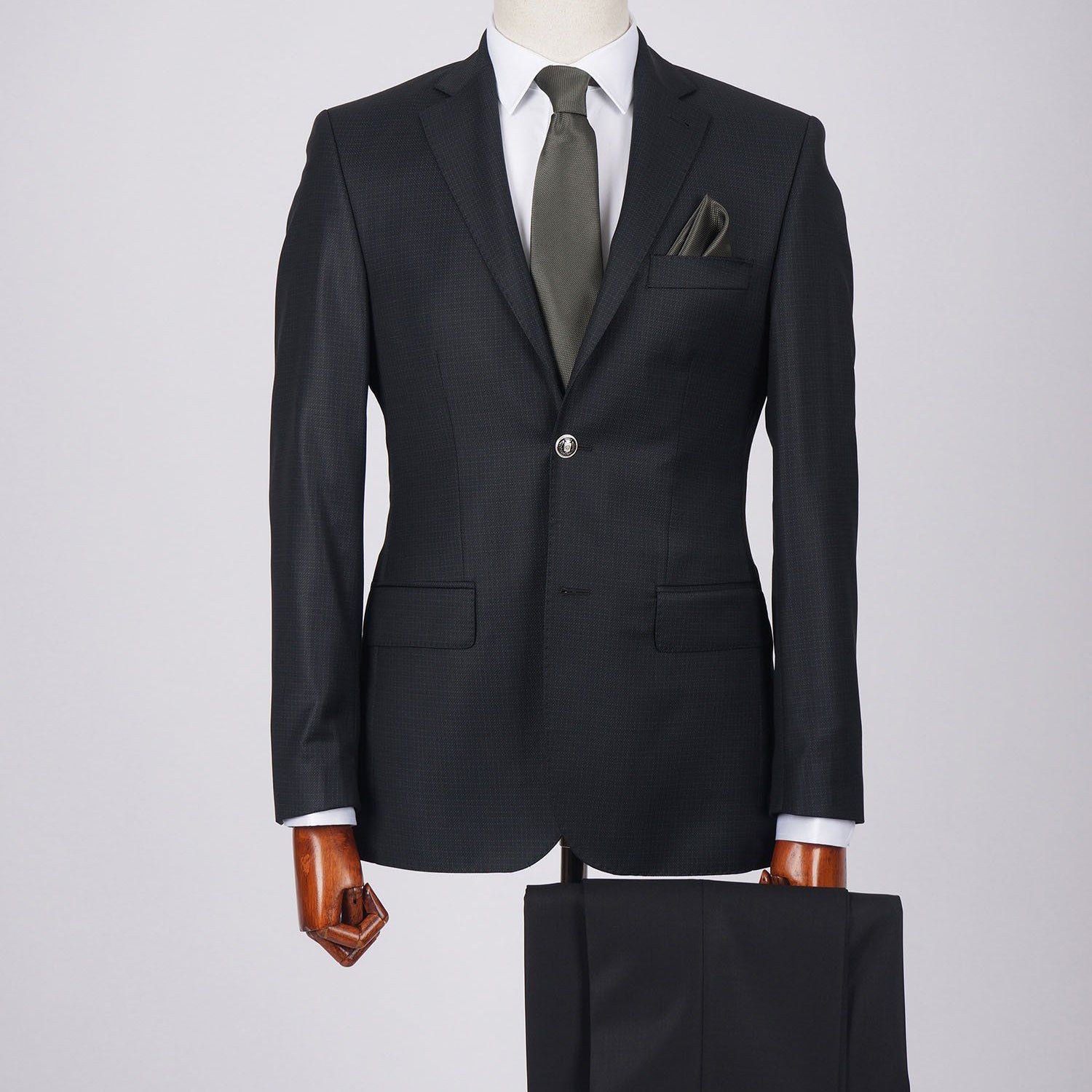 Mid-Slim Two Button Wool Jacket in Micro Pattern - HerrWidman -#color_black