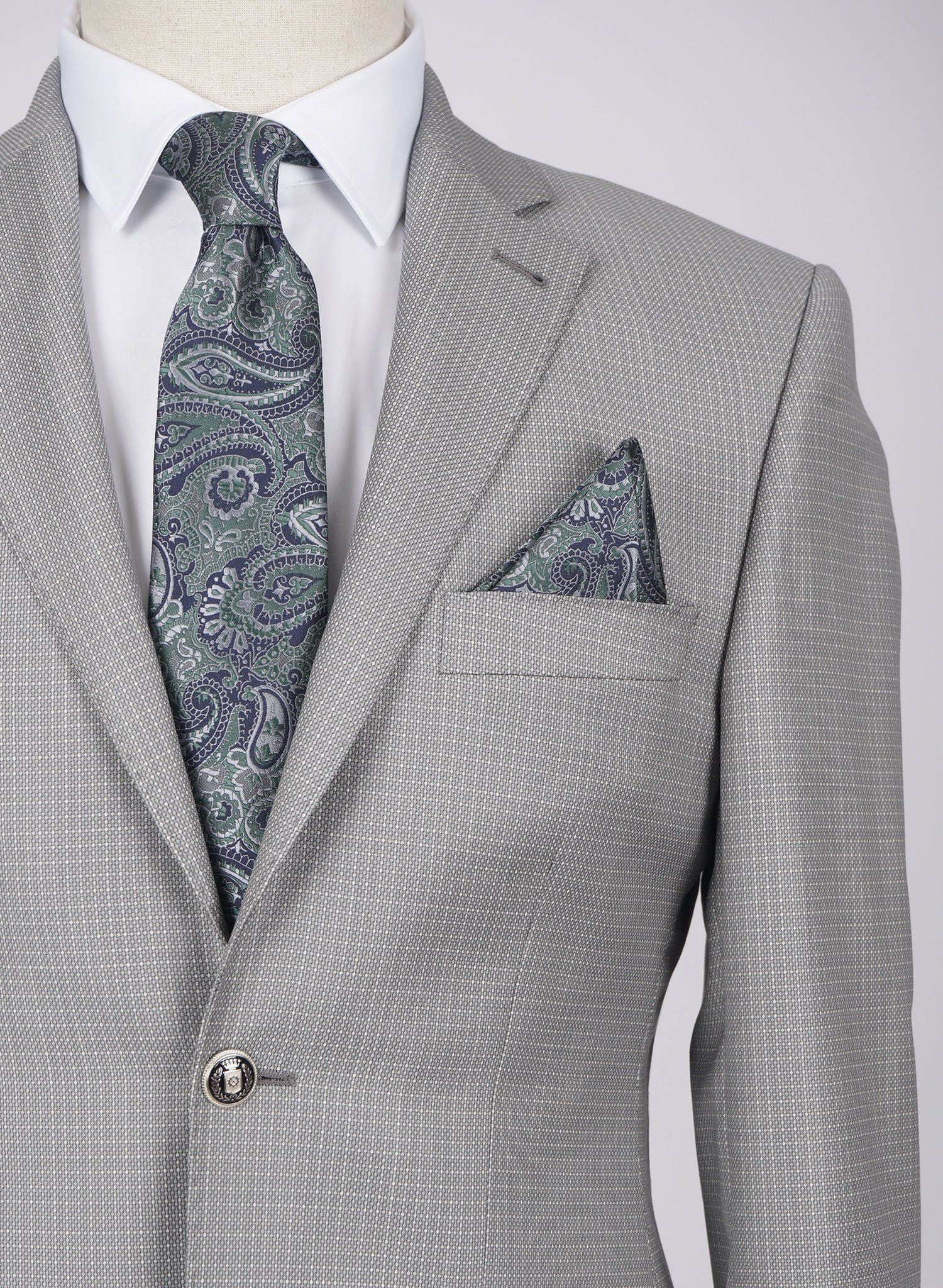 Mid-Slim Two Button Wool Jacket in Micro Pattern - HerrWidman -#color_light-grey