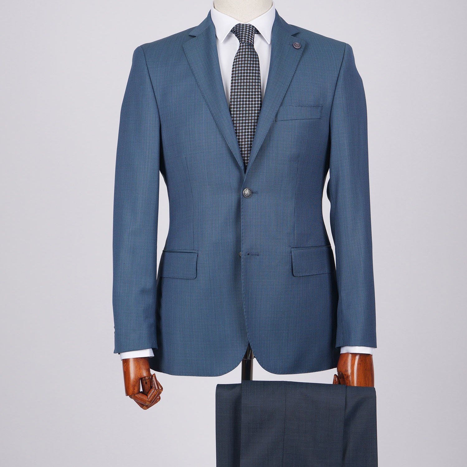 Mid-Slim Two Button Wool Jacket in Micro Pattern - HerrWidman -#color_blue