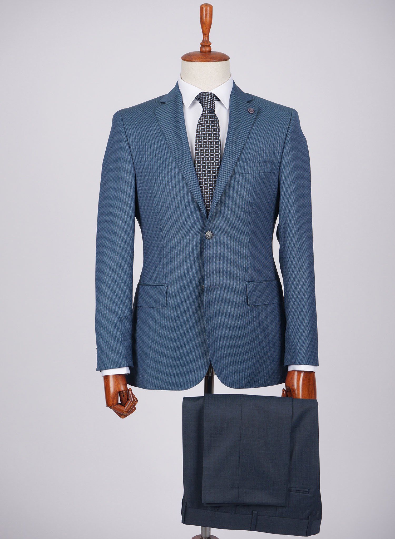 Mid-Slim Two Button Wool Jacket in Micro Pattern - HerrWidman -#color_blue