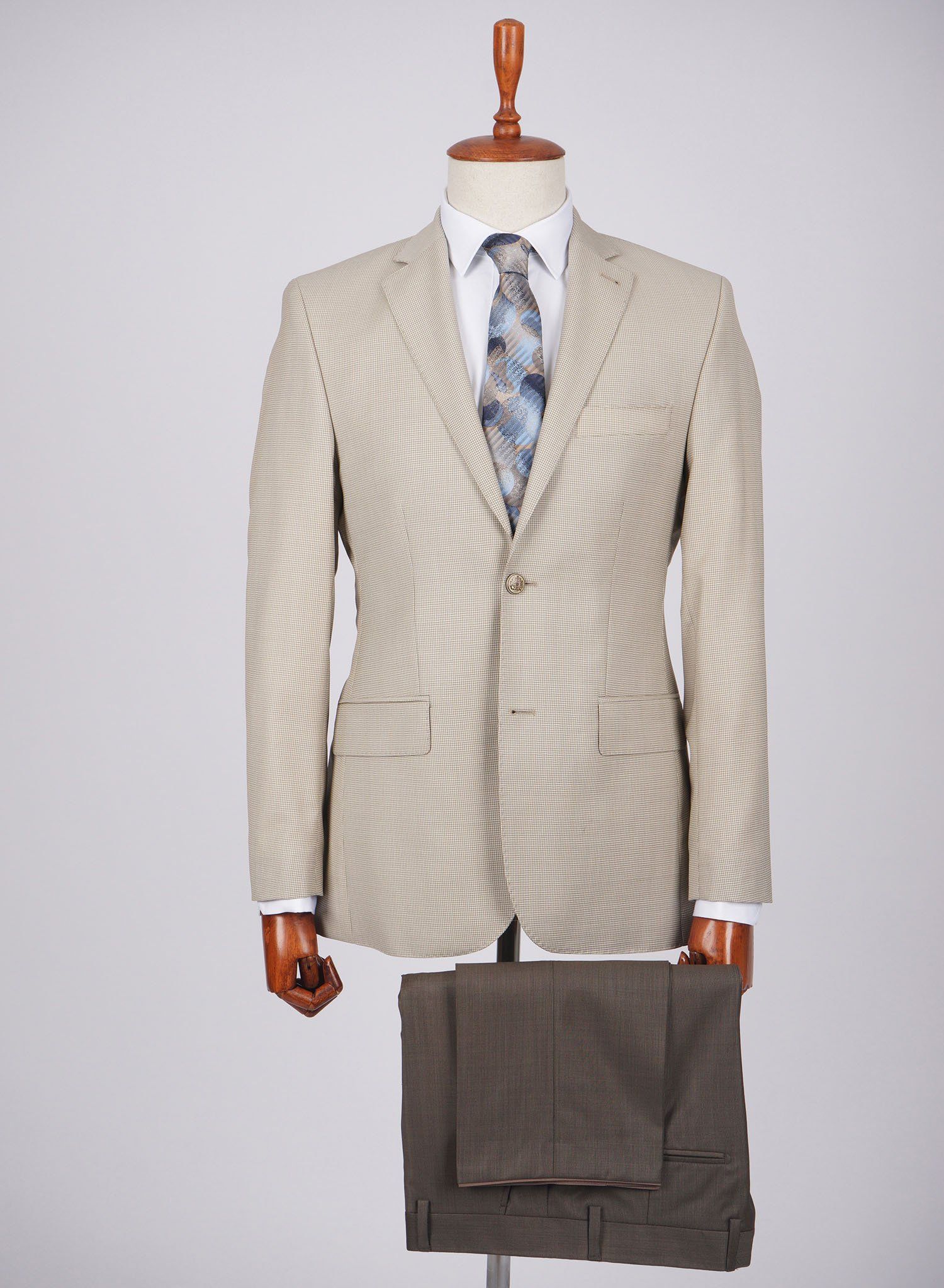 Mid-Slim Two Button Wool Jacket in Micro Pattern - HerrWidman -#color_beige