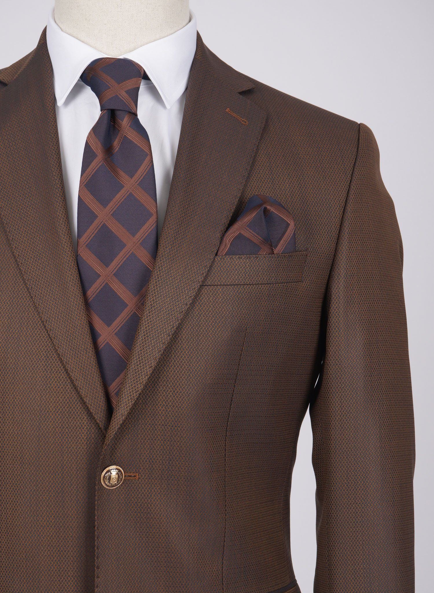 Mid-Slim Two Button Wool Jacket in Micro Pattern - HerrWidman -#color_brown