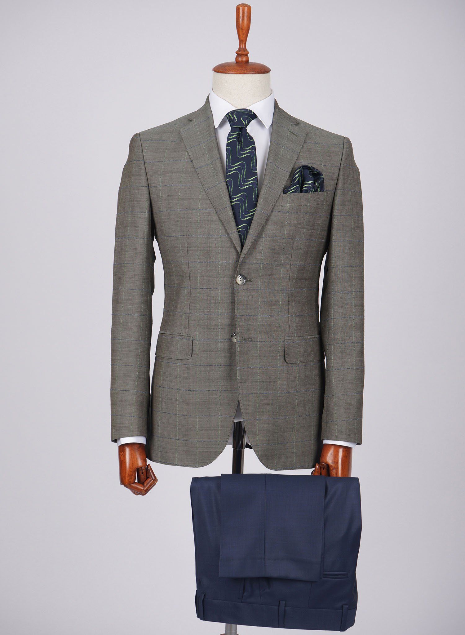 Mid-Slim Two Button Wool Jacket in Checked Pattern - HerrWidman -#color_green