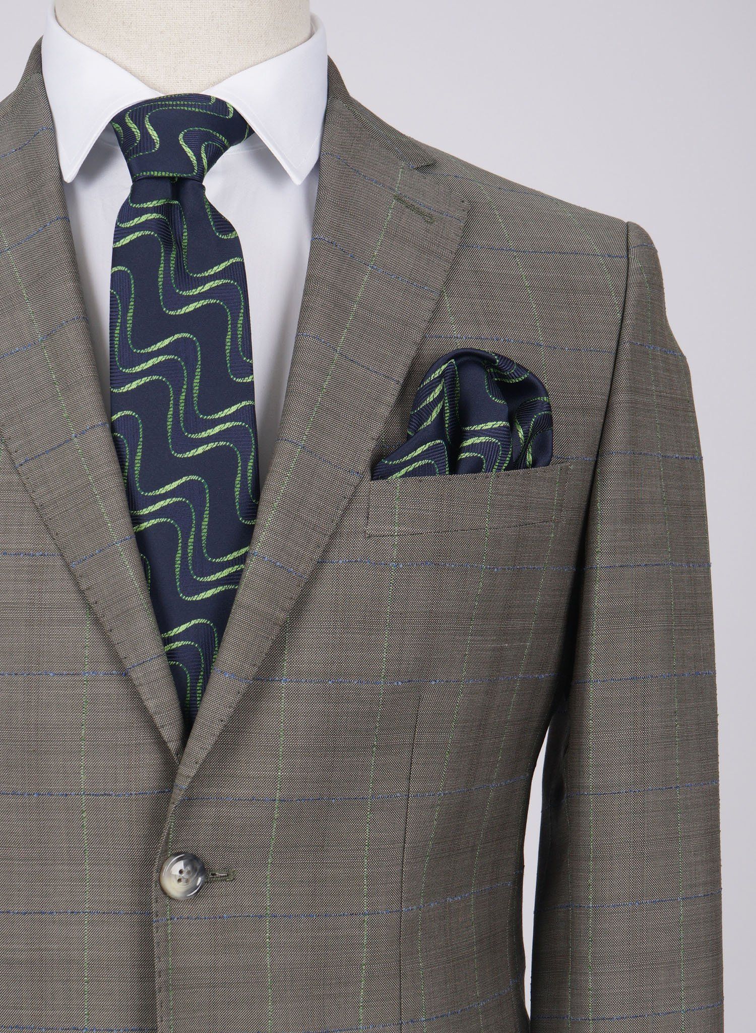 Mid-Slim Two Button Wool Jacket in Checked Pattern - HerrWidman -#color_green