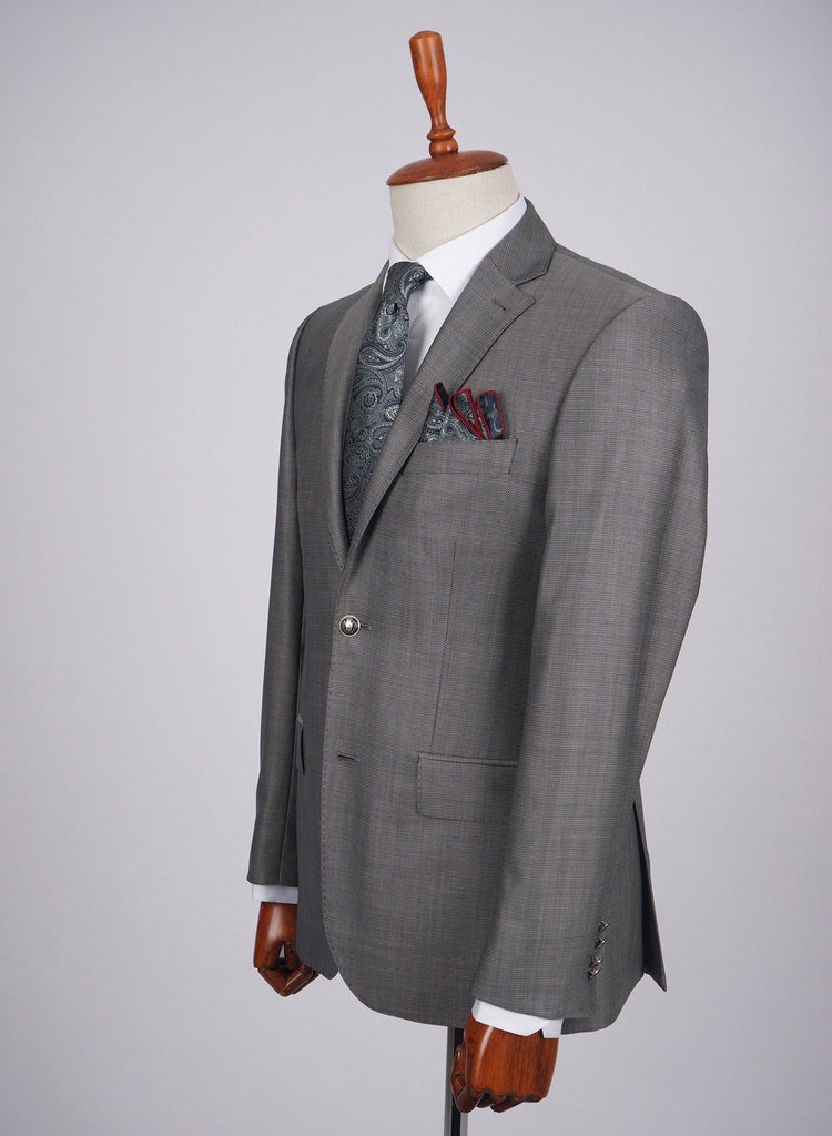 Mid-Slim Two Button Wool Jacket in Micro Pattern - HerrWidman -#color_grey