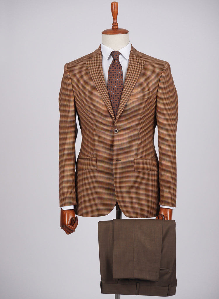 Mid-Slim Two Button Wool Jacket in Micro Checked Pattern - HerrWidman -#color_brown