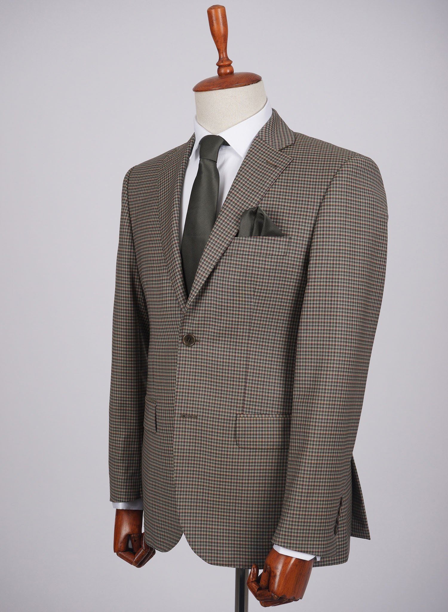 Mid-Slim Two Button Wool Jacket in Micro Checked Pattern - HerrWidman -#color_green