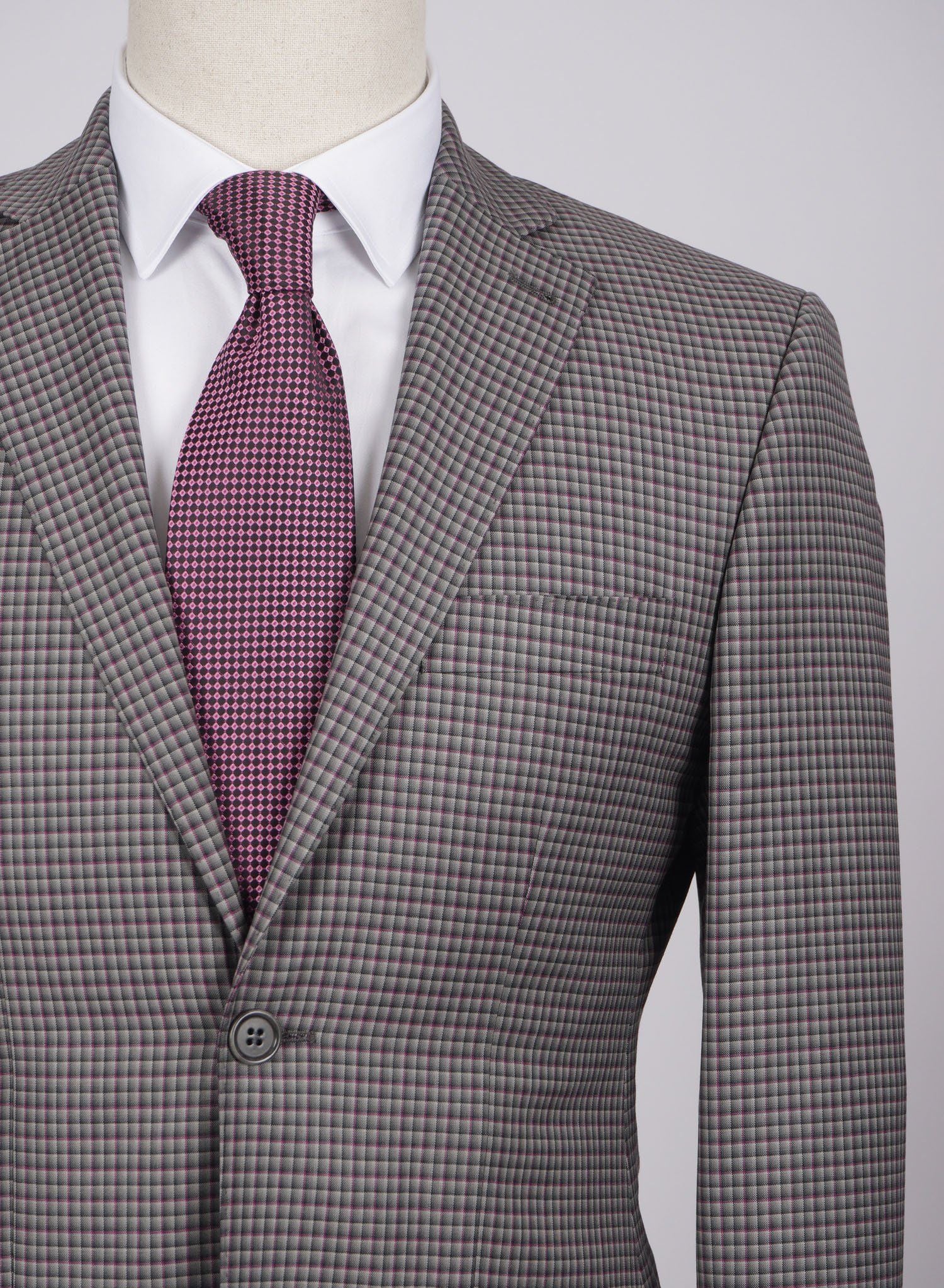 Mid-Slim Two Button Wool Jacket in Micro Checked Pattern - HerrWidman -#color_grey