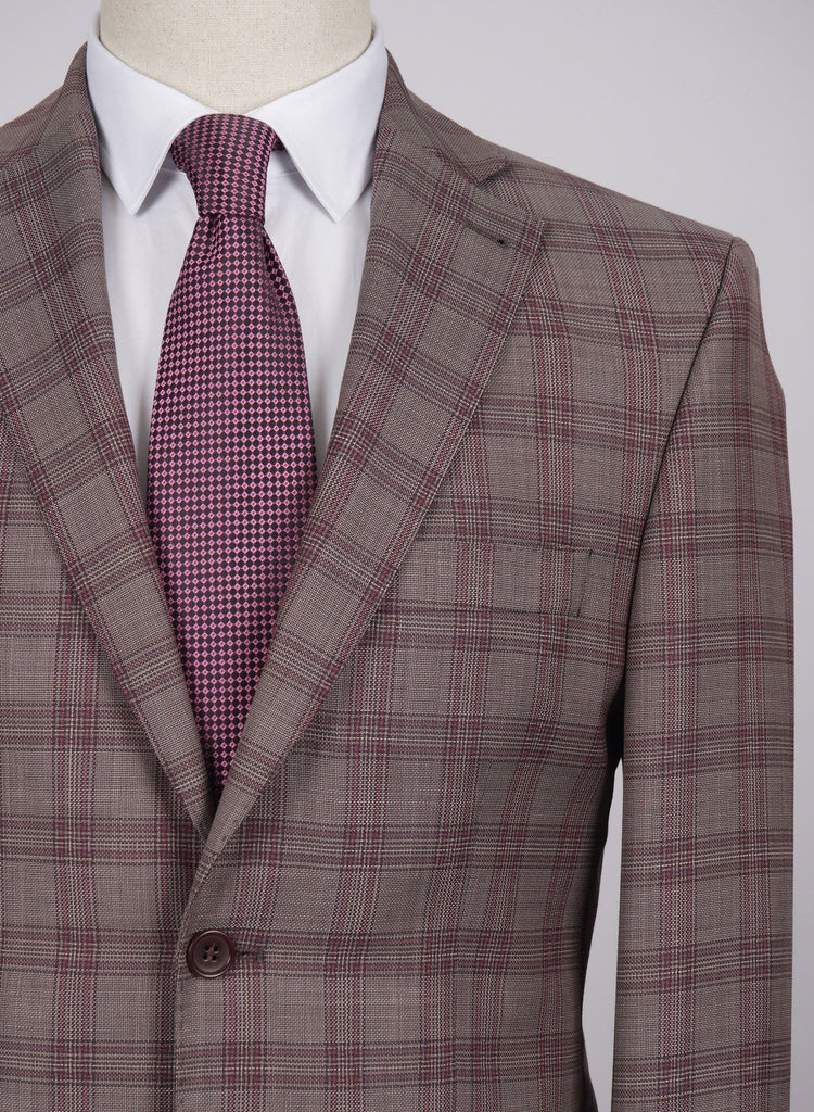 Mid-Slim Two Button Wool Jacket in Checked Pattern - HerrWidman -#color_maroon