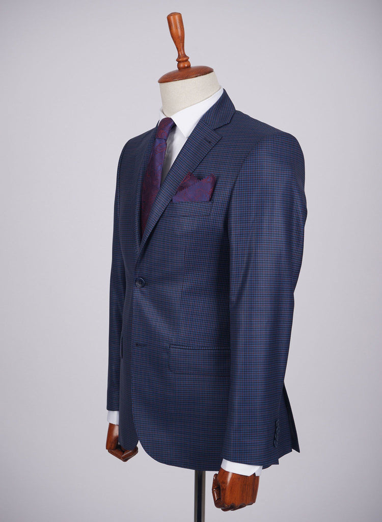 Mid-Slim Two Button Wool Jacket in Micro Checked Pattern - HerrWidman -#color_navy