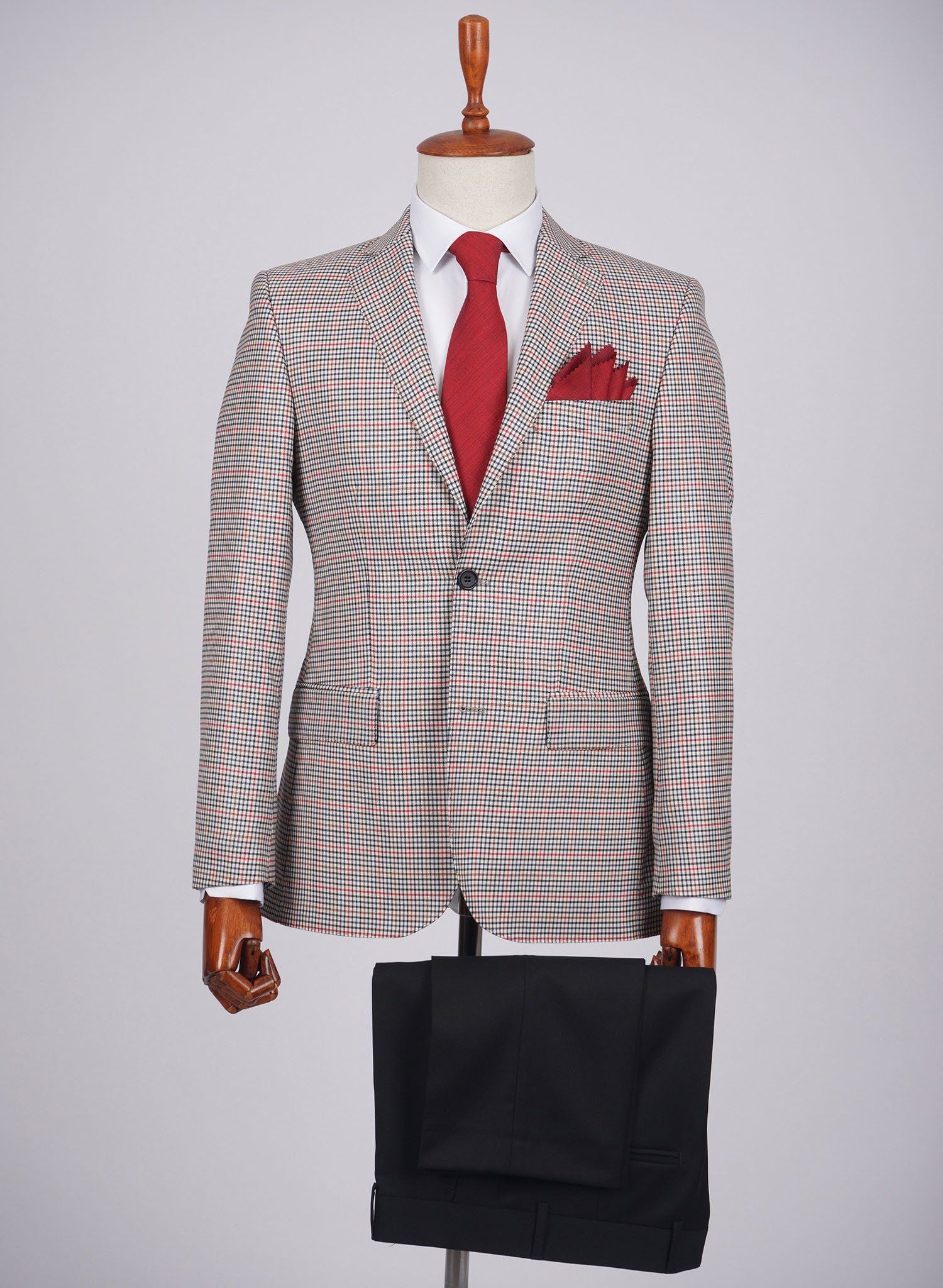 Mid-Slim Two Button Wool Jacket in Micro Checked Pattern - HerrWidman -#color_off-white