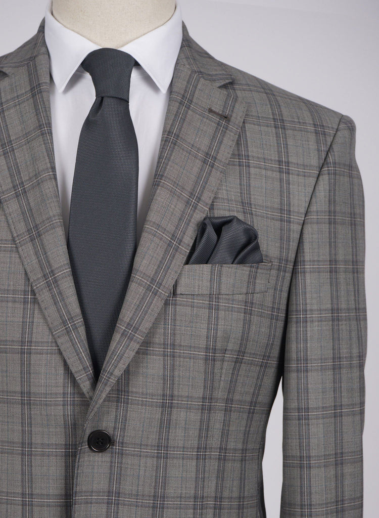 Mid-Slim Two Button Wool Jacket in Checked Pattern - HerrWidman -#color_grey