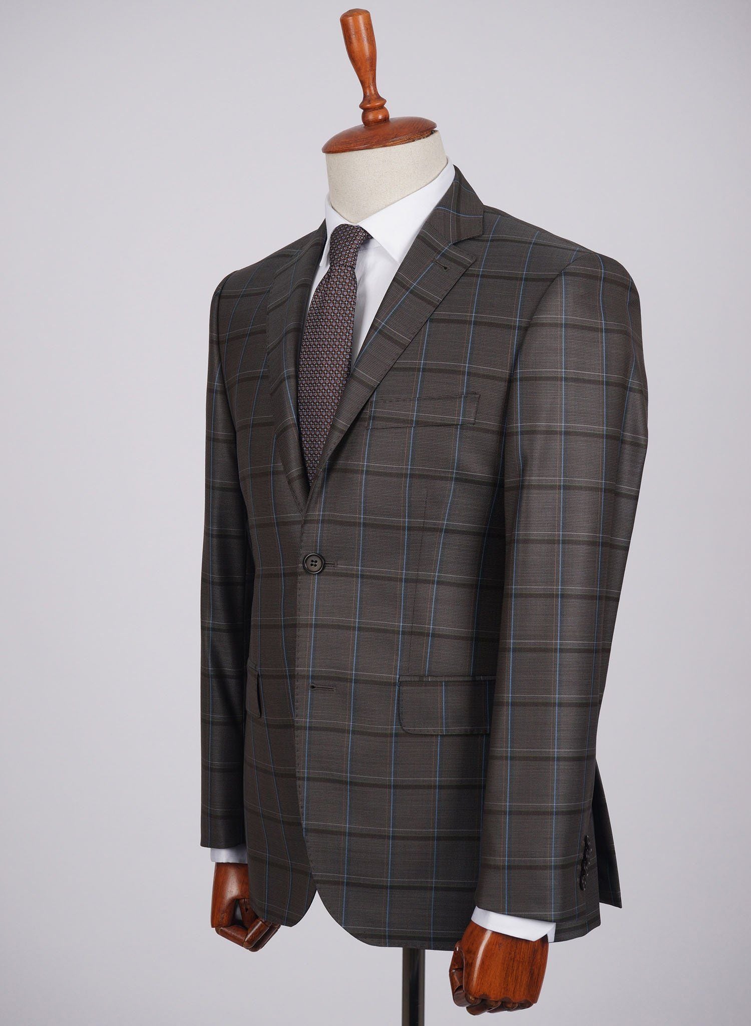 Mid-Slim Two Button Wool Jacket in Checked Pattern - HerrWidman -#color_brown