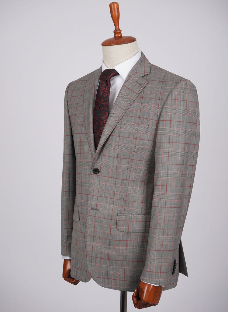 Mid-Slim Two Button Wool Jacket in Checked Pattern - HerrWidman -#color_fossil-grey