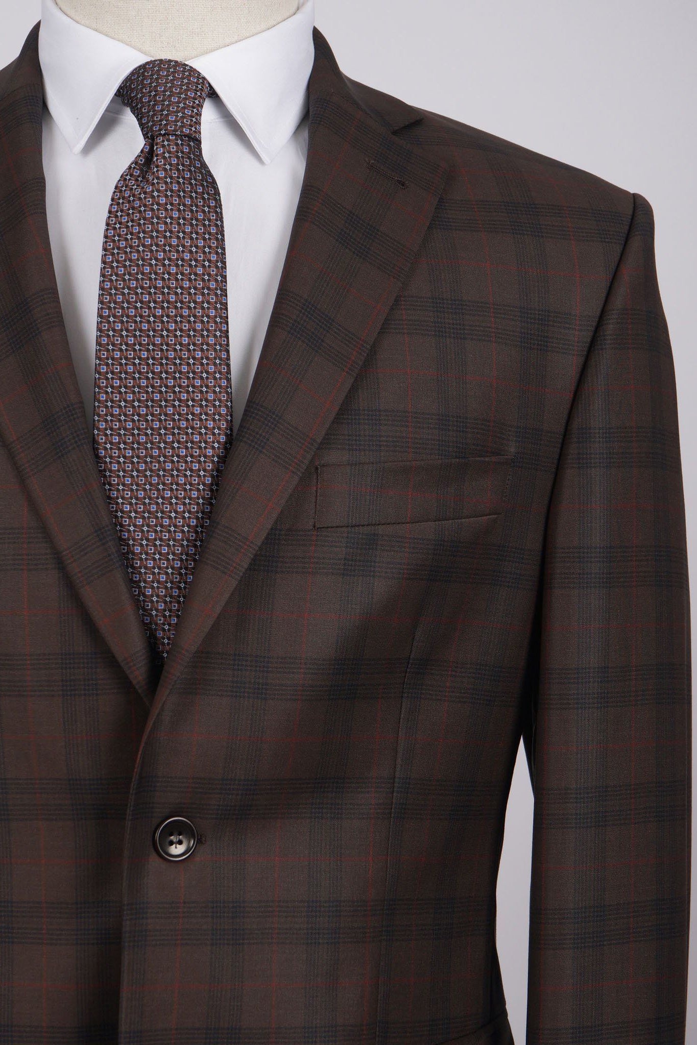 Mid-Slim Two Button Wool Jacket in Checked Pattern - HerrWidman -#color_brown