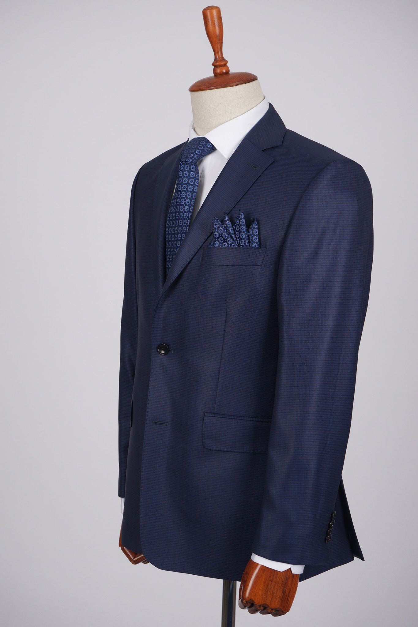 Mid-Slim Two Button Wool Jacket in Micro Checked Pattern - HerrWidman -#color_navy