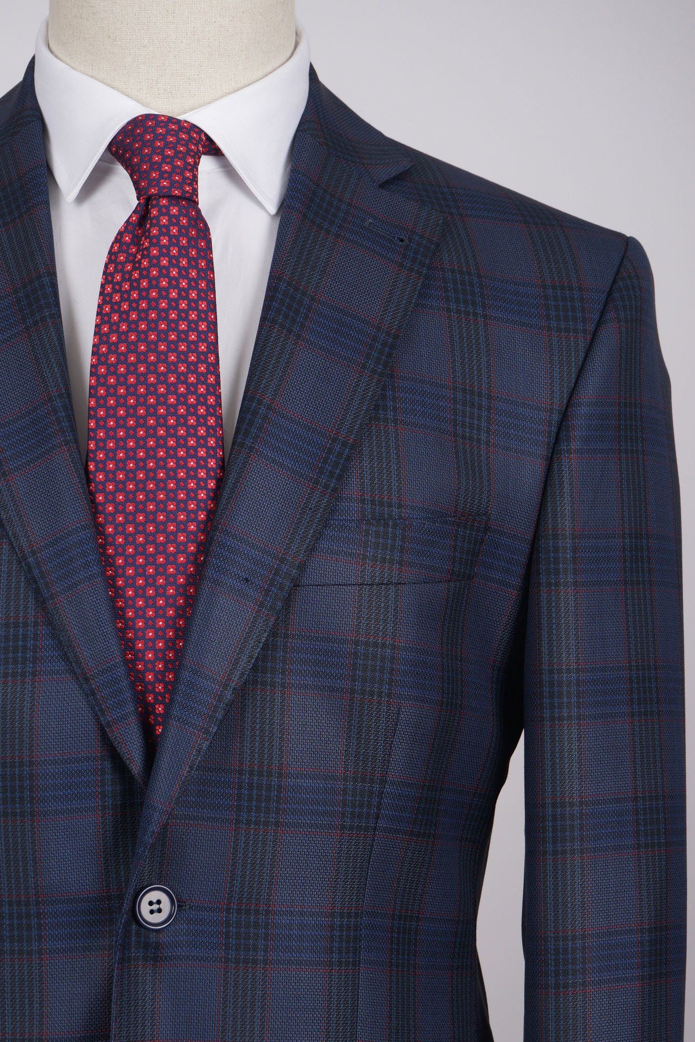 Mid-Slim Two Button Wool Jacket in Checked Pattern - HerrWidman -#color_navy